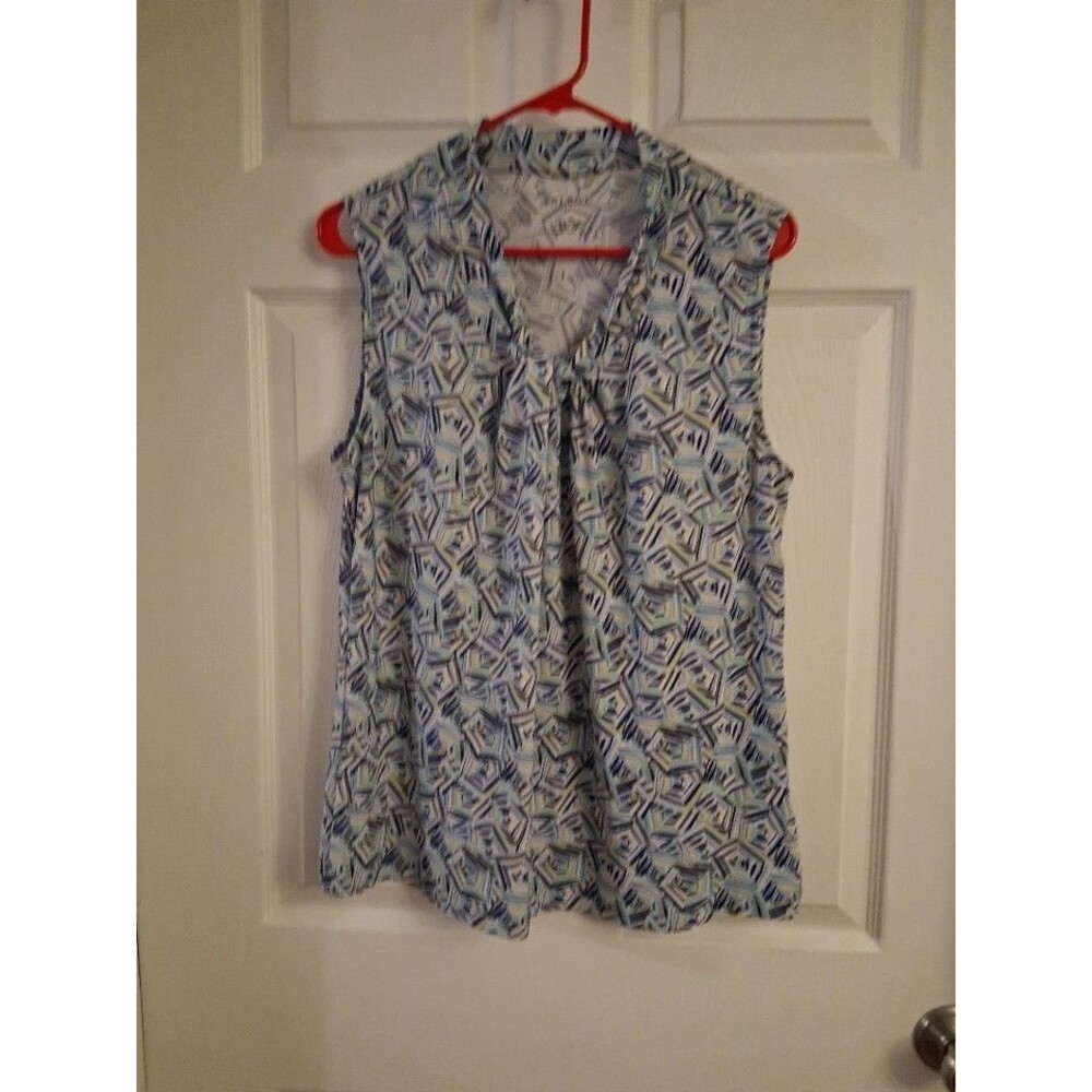 Talbots Womens Top Sleeveless Silhouette Geometric Print Blouse Size Large